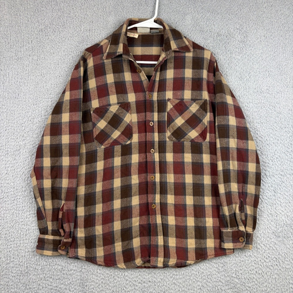 Vintage Big Mac Flannel Mens Medium Brown Plaid Heavyweight Cotton 80s JC Penny